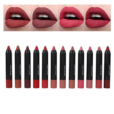 12pcs/Set Makeup Matte Lipstick Lip Kit, Lápiz Labial Impermeable Profesional de Larga Duración Para Niñas, Brillo Labial Duradero Cosméticos de Belle