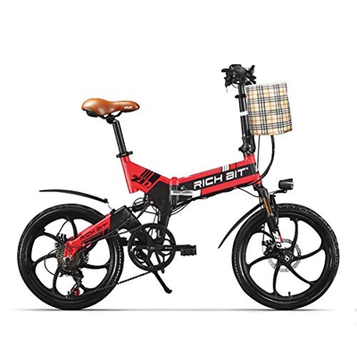 cysum RT-730 Bicicleta eléctrica Plegable 20 Pulgadas Bicicleta eléctrica 48v 8ah batería Oculta (Rojo)