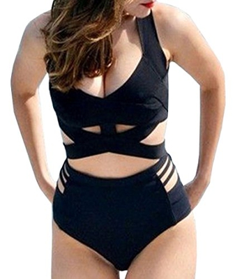 DELEY Mujeres Acolchado Push Up Cintura Alta Strappy Bikini Traje De Baño Ropa De Playa Swimwear Tamaño L