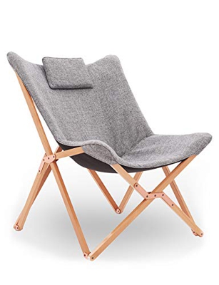 Silla Plegables Diseño de Mariposa Sillas de Jardin Sillón Reclinable Moderno Acolchado para Interior y Exterior Camping Terraza (Gris Claro)