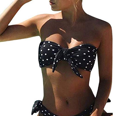 Yutdeng Trajes de baño de Mujer Sexy Dot Print Kink Bikini Bañador de Mujer de sin Tirantes Sets Conjunto de Bikini con Push Up Braguitas de Bikini de