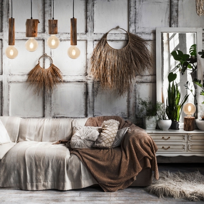 Lámpara colgante Tronco con 4 péndulos de madera