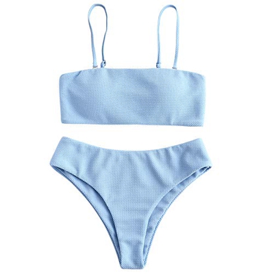 Zaful - Conjunto de bikini con tirantes, acolchado y texturizado para mujer azul L