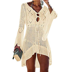 UMIPUBO Vestido de Playa Mujer Suelto Pareos Playa V-Cuello Camisolas y Pareos Ganchillo Vendaje Bikini Traje de Baño Cover up Tunica Talla Grande precio