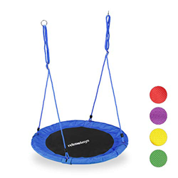 Relaxdays Columpio Jardín Nido de Altura Ajustable para Niños y Adultos, hasta 100 kg, Azul, ø 90 cm, Juventud Unisex en oferta