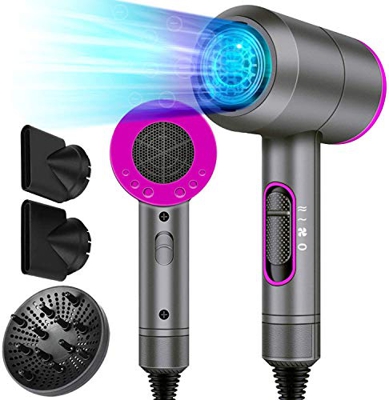 Poleon Secador de pelo profesional de secado rápido con 1 difusor y 2 concentradores, 2000 W, potente motor de CA de secado rápido, secador de pelo ió