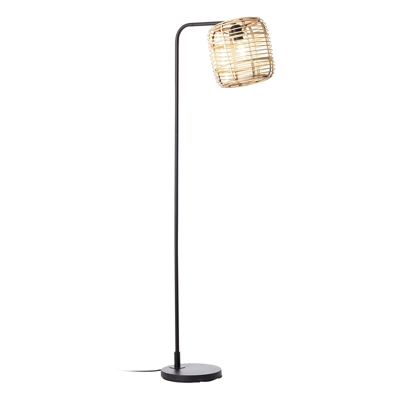 Lámpara pie Crosstown negro, pantalla bambú clara