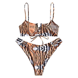 Zaful Bikini sexy en forma de V con tirante fino y diseño de rayas Diseño de tigre. M en oferta
