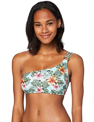 Marca Amazon - IRIS & LILLY Parte de Arriba de Bikini asimetrico Mujer, Multicolor (verde claro tropical), M, Label: M