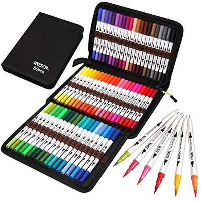 Rotuladores de Pincel Acuarelables, 60 colores Rotuladores de doble punta fina Fineliner Plumas para Adulto libros de colorear, Bullet Journal, Caligr
