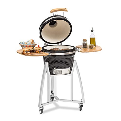 KLARSTEIN Queensize Kamado Barbacoa - para Asar, cocinar a Fuego Lento, ahumar u Hornear, Laterales extraíbles, Materiales: cerámica, Acero Inoxidable