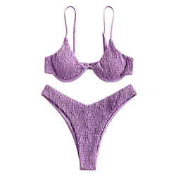 ZAFUL Conjunto de bikini para mujer con aros de corte alto y corte ahumado morado M precio