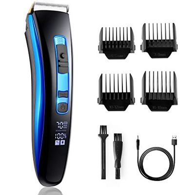 Cortadora de Pelo Profesional, Cortapelos Hombre con 4 Peines Guía, Impermeable Recargable Cortador Pelo Electrico, Velocidades Ajustables, Pantalla L