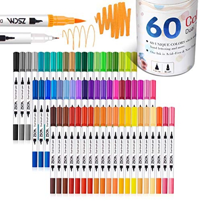 ZSCM Rotuladores de Pincel Acuarelables, 60 colores doble Rotuladores Punta Pincel para Adulto libros de colorear, dibujar o subrayar, para niño Bulle