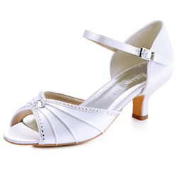 Elegantpark HP1623 Sandalias de Boda Tacon Bajo Peep Toes Zapatos Boda Fiesta Mujer Abrochan Los Satén Zapatos para Novia Blanco EU 39 características