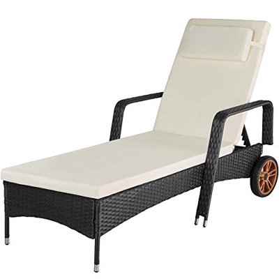 TecTake 800790 Tumbona de ratán sintético, Mueble Exterior con Estructura de Aluminio para Tomar el Sol en el jardín, reposera de poliratán con Ruedas