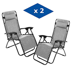 VIP HOGAR Pack 2 Tumbonas Plegables Multiposiciones, Sillas Relax Jardín o Exterior Gravedad Cero (Gris) precio