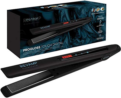 Revamp Progloss Touch Digital Plancha de Pelo con Placas de Cerámica – Alisadora y Moldeadora de Cabello para Alisado y Rizado, Control Táctil del Cal