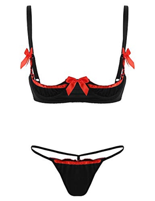 MSemis Micro Bikini Ultrafino de 2 Piezas con Aros Mini Bikini brasileños Sexy Tanga Volantes G-String Briefs Ropa erótica para Mujer Negro One Size