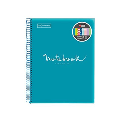 Miquelrius - Cuaderno Espiral Microperforado, Cubierta Polipropileno Translúcido, Tamaño A5 148 x 210 mm, 2 taladros, 160 Hojas de 90 g/m² y 8 Franjas