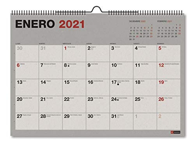 MIQUELRIUS - Calendario de Pared 2021 100% Reciclado - Español, A3 420 x 296 mm con espacio para escribir y apuntar, Color Gris