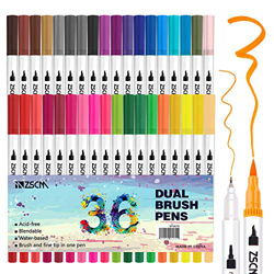 36 Colores Rotuladores de Punta Pincel, con Rotuladores Acuarelables Doble punta fina Fineliner Plumas para Adulto libros de colorear, Bullet Journal, precio