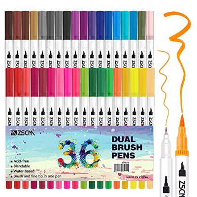 36 Colores Rotuladores de Punta Pincel, con Rotuladores Acuarelables Doble punta fina Fineliner Plumas para Adulto libros de colorear, Bullet Journal,