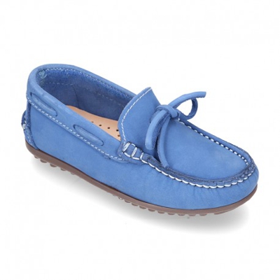 Mocasín Con Lazos En Piel Nobuck Para Mayores Piso Conductor. 41 Azulón