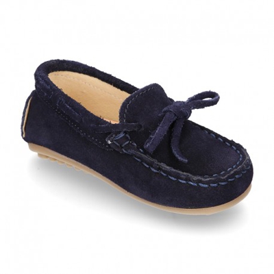 Mocasín Lazos Peques Piso Conductor En Serraje. 22 Azul Marino