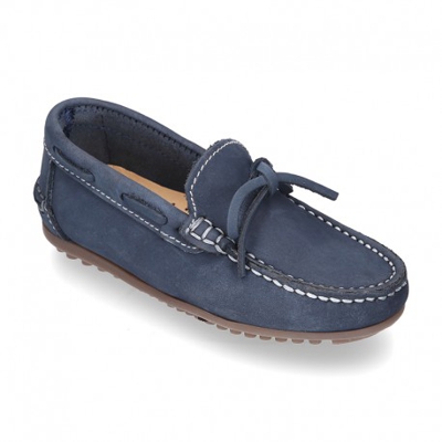 Mocasín Con Lazos En Piel Nobuck Para Mayores Piso Conductor. 36 Azul Marino
