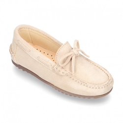 Mocasín Con Lazos En Serraje Para Mayores Piso Conductor. 41 Beige en oferta
