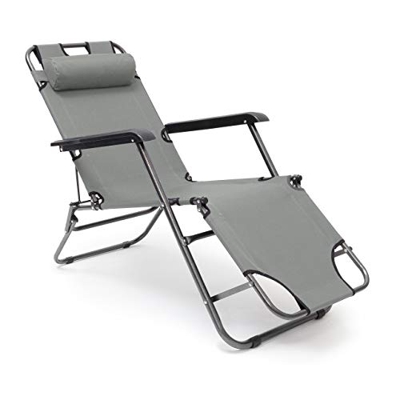 Relaxdays Liegestuhl Tumbona Plegable con cojín y reposabrazos, para jardín, balcón, Camping, 3 Posiciones, Color Antracita