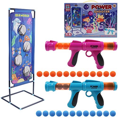 DigHealth 2 Piezas Lanzador Pelotas Espuma con Objetivo de Tiro Mundo Marino, 2 Jugadores Pistola Juguete con 24 PCS Bolas de Espuma, Pistola Blaster 