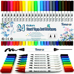 24 bolígrafos para colorear, punta de fieltro de 0,4 mm, rotuladores de punta doble, rotuladores de pincel, bolígrafos de dibujo simulación acuarela en oferta