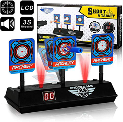 swonuk Objetivos de Tiro Eléctrico, Reinicio Automático, Tablero de Puntuación con Pantalla LCD Efecto de Sonido de Luz, para Nerf Guns Blaster Elite/ características