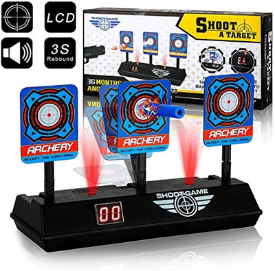 swonuk Objetivos de Tiro Eléctrico, Reinicio Automático, Tablero de Puntuación con Pantalla LCD Efecto de Sonido de Luz, para Nerf Guns Blaster Elite/