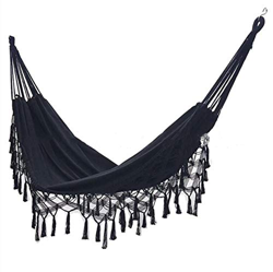 hamaca brasileña doble de jardín Hamaca clásica de macramé con flecos de algodón, cama plegable para acampar, playa, patio, dormitorio, patio, porche, características