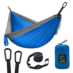 Hamaca portátil doble y individual con correas de árbol, paracaídas de nailon ligero, accesorios para camping, para interiores y exteriores, viajes, s en oferta
