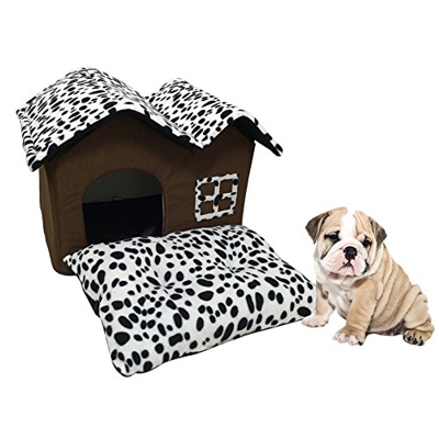 Sotoboo Cama de casa para Mascotas, Diseño de Lunares Marrones de Alta Calidad, para Interior y Interior, para Perro, Gatito o casa, Cama con Cojín Su