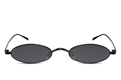Cheapass Gafas de Sol Pequeñas Ovaladas Negras Montura Metálica Cristales Oscuros Gafas Festival para Mujer