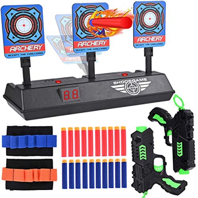 Nabance Objetivo Digital Electrónico con 2 Pistola de Juguete, 20 Dardos y 2 Pulseras, Restablecimiento Automático Armas y Proyectiles de Juguete, Int
