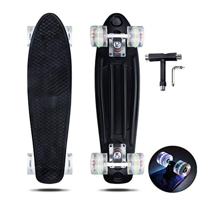 VERNBRIN Skateboards Mini Cruiser Retro Skateboard, monopatín de plástico completo, 22 pulgadas, para principiantes, adolescentes y adultos, ruedas co