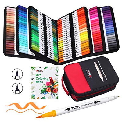 ZSCM Rotuladores de Pincel Acuarelables, 132 colores Rotuladores de doble punta fina Fineliner Plumas para Adulto libros de colorear, Bullet Journal, 