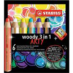 Lápiz de color multitalento Stabilo Woody 3 en 1 Arty estuche con 6 colores y sacapuntas en oferta