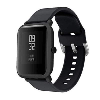 CNBOY Correas de Reloj de Repuesto de Silicona para Xiaomi Huami Amazfit Bip Youth Watch (Negro, 20mm)
