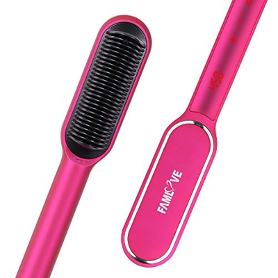 Cepillo para alisar el cabello iónico por infrarrojos, 16 niveles de calor, Cepillo alisador para el peinado, Apagado automático de 60 minutos, rosa