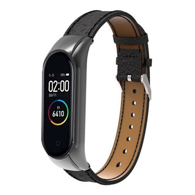 Cool Correa Piel Negra + Carcasa Metálica para Xiaomi Mi Band 4/3