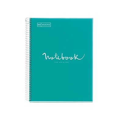 Miquelrius - Cuaderno Notebook Emotions - 1 franja de color, A4 Plástico, 80 Hojas cuadriculadas 5mm, Papel 90g, 4 Taladros, Cubierta de Polipropileno