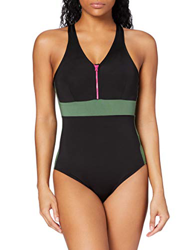Marca Amazon - AURIQUE Bañador con Cremallera Mujer, Negro (Khaki/black/fuchsia), M, Label:M características