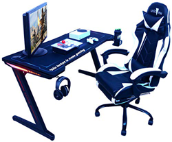 Mesa Gaming, 140cm x 60cm, Gaming Desk, Mesa para Ordenador Consola PS5, Xbox Series, Patas de Acero, RGB LED, Base de Alfombrilla, Parrilla para Reco en oferta